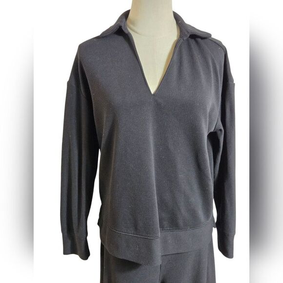 Adrianna Papell Black Stretch Basic Shirt And Cropped Pants Set - Picture 2 of 9